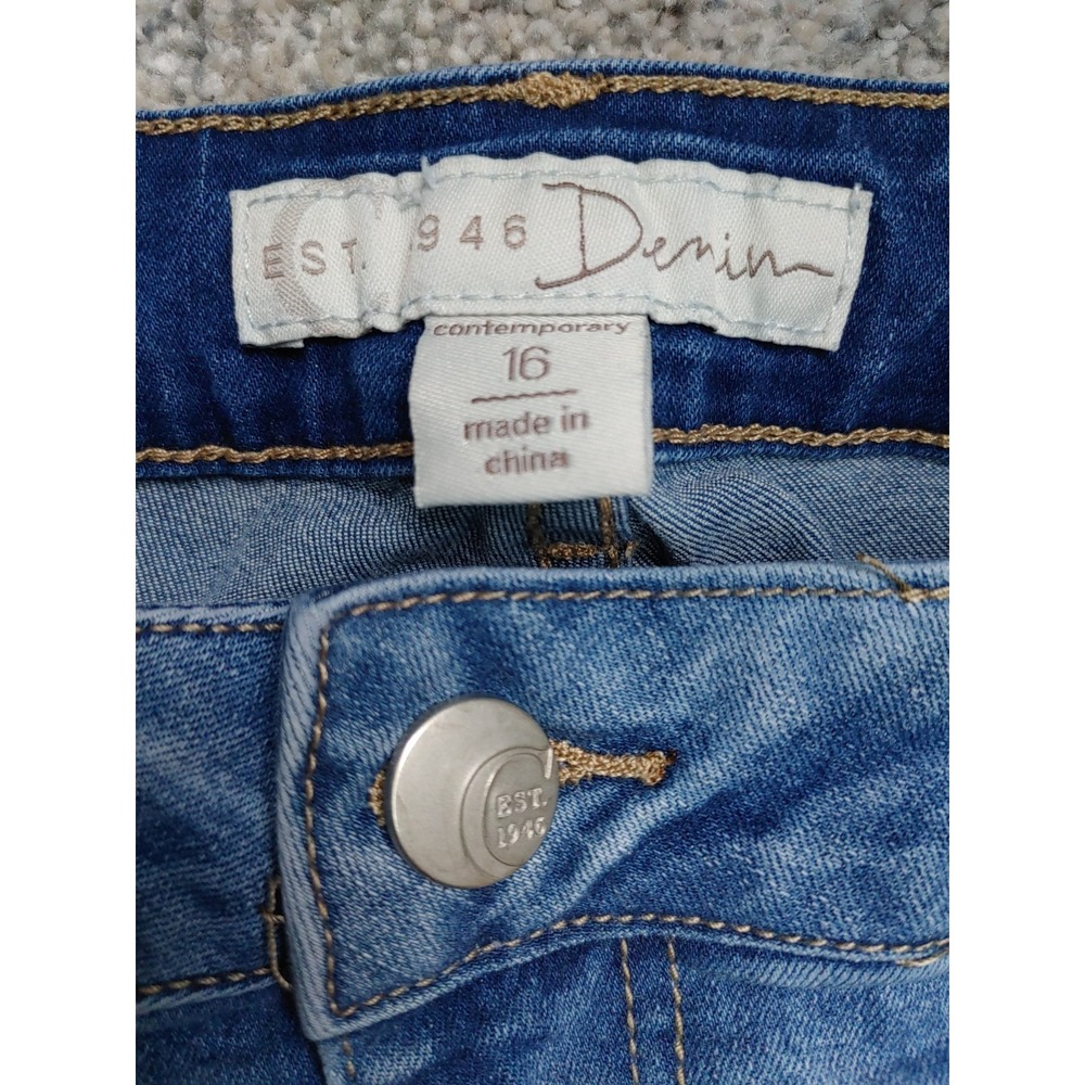 Cato Capri Patchwork Embroidered Denim Crop 16W Mid Boho Straight Leg Distressed - Picture 2 of 7